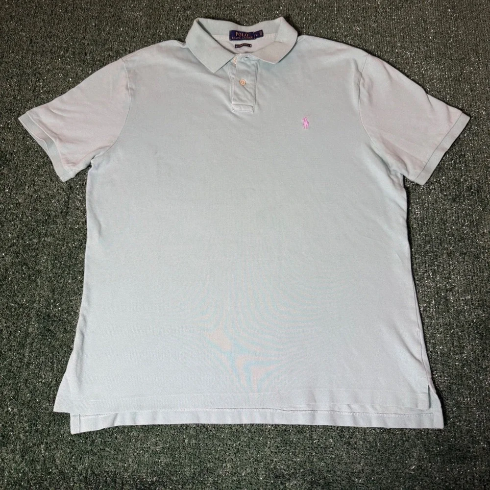 Polo Ralph Lauren Mens Custom Slim Fit Pique Polo Shirt Mint Green Pink Pony L